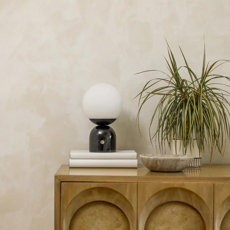 Brightech Mila 10" Modern LED Table Lamp with Black Marble Base and Frosted Globe Shade, 3-Way Dimming