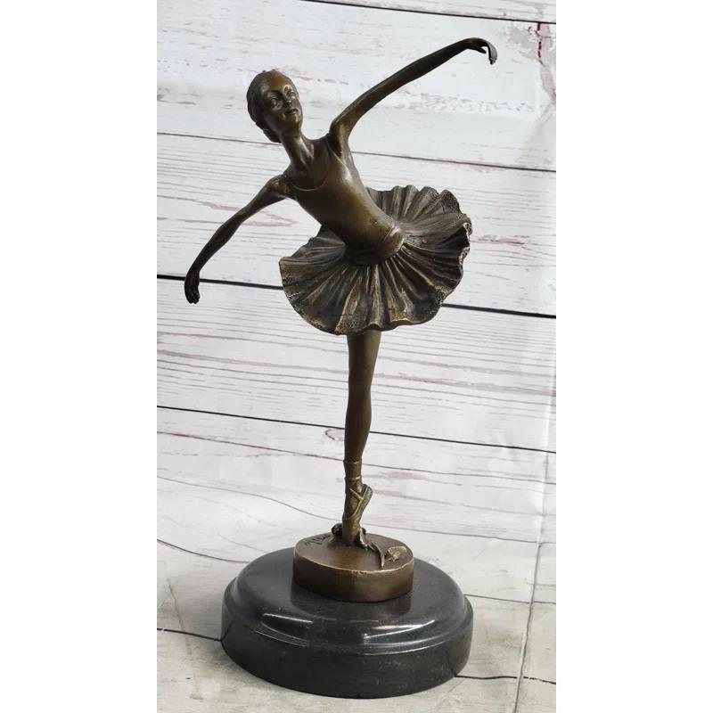 Charlton Home® Duffina Graceful Ballerina Ballet Dancer Bronze Sculpture Statue Figure On Marble Base
