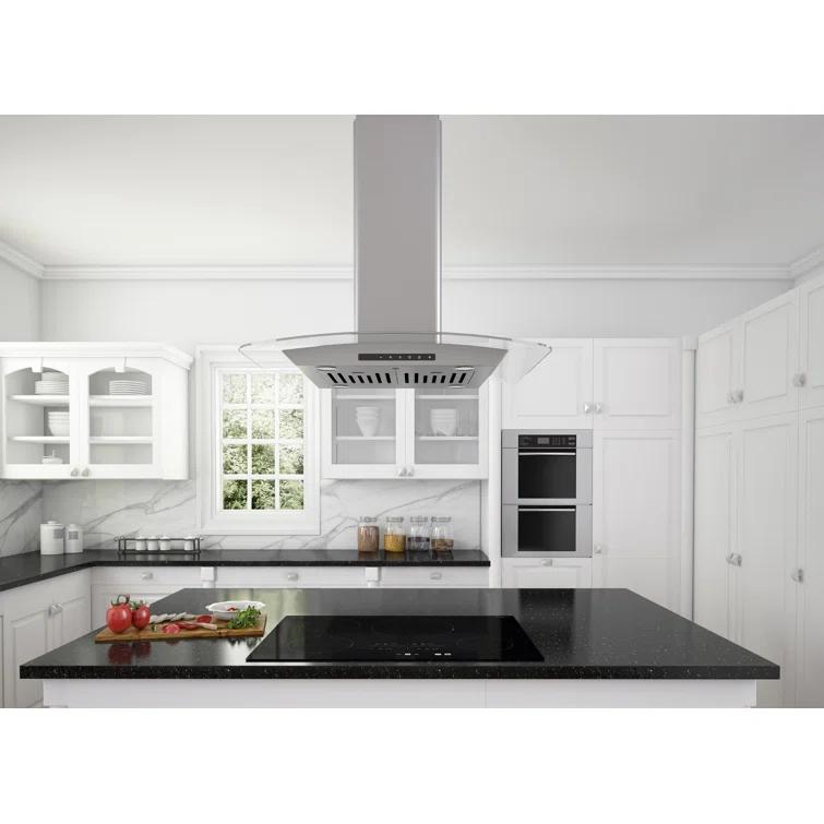 Ancona Ancona 30" Stainless Steel 650 CFM Convertible Island Range Hood with Baffle Filter AN-1418