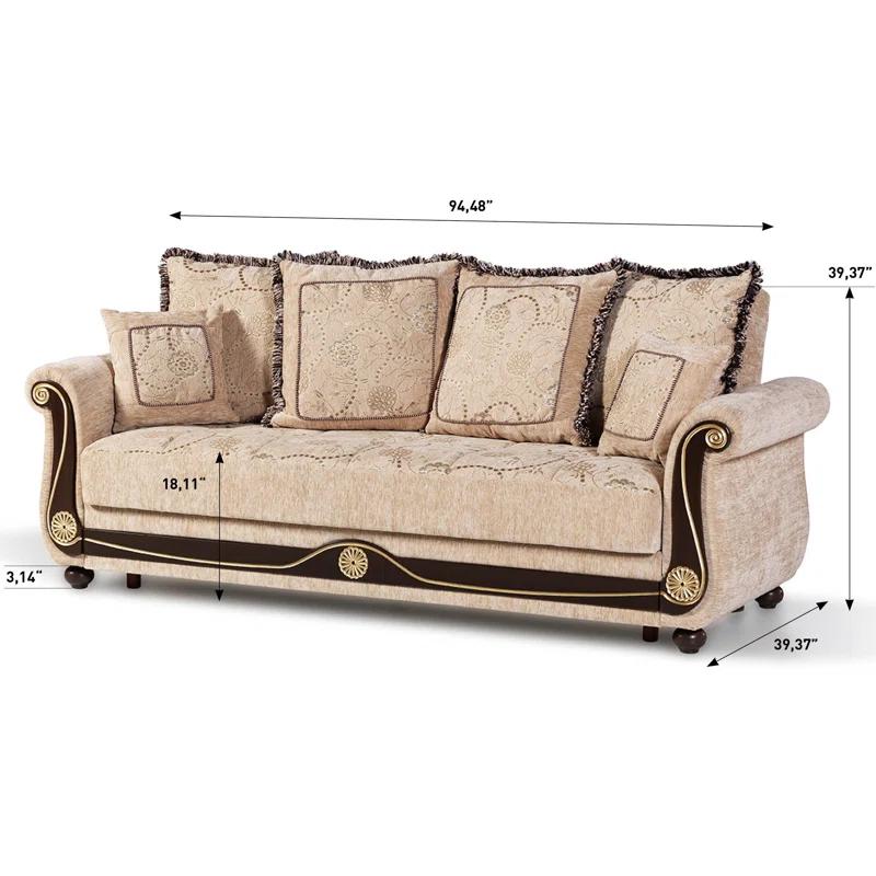 Rosdorf Park Mishonda Americano 95 in. Fabric Upholstered 3-Seater Twin 3-in-1 Sleeper Sofa Bed with Storage