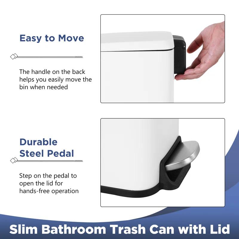 FDW Bathroom Trash Can With A Lid 1.3 Gallon  (5 L) Small Trash Bin Step Pedal Garbage Can With Removable Bucket Slim For Small Spaces For Bathroom,Bedroom,Kitchen,Office