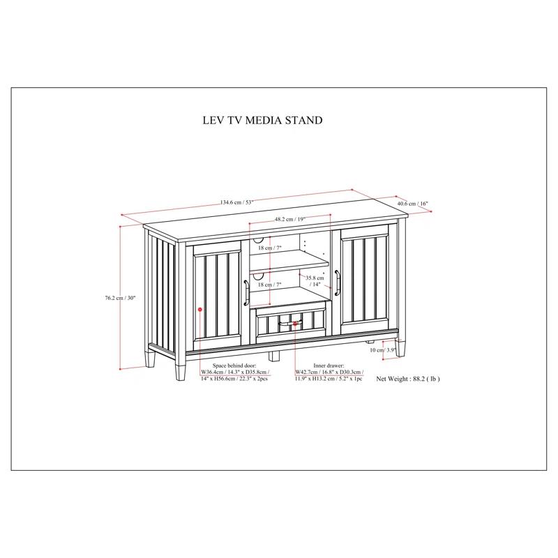 Simpli Home Lev SOLID WOOD TV Media Stand in Smoky Brown For TVs up to 60 inches