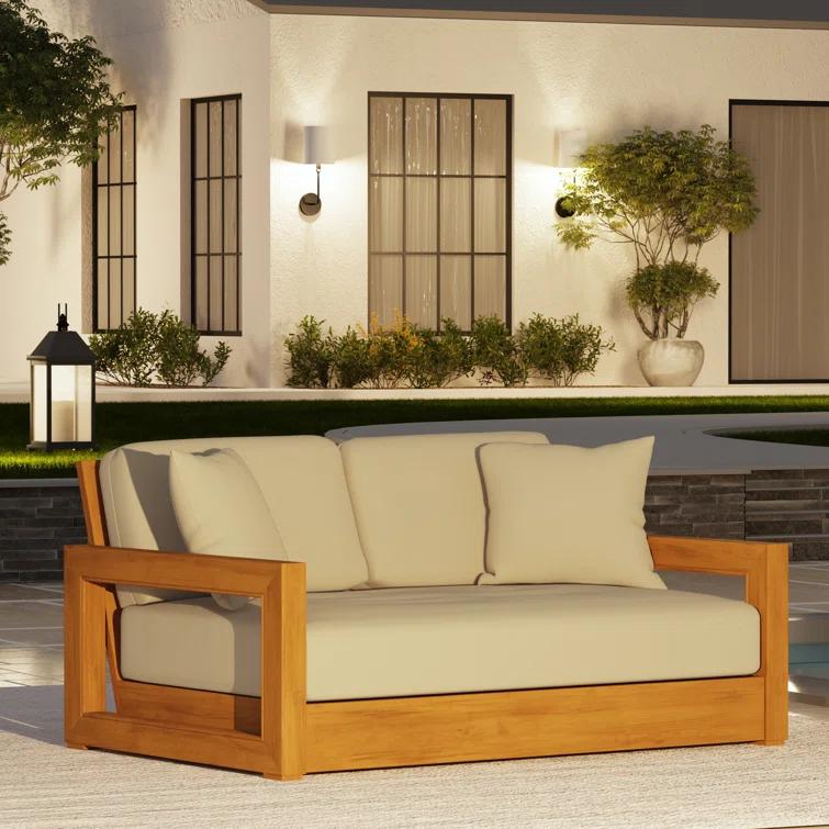 SAFAVIEH OUTDOOR COUTURE Montford 2-Seat Bench Natural Teak / Beige