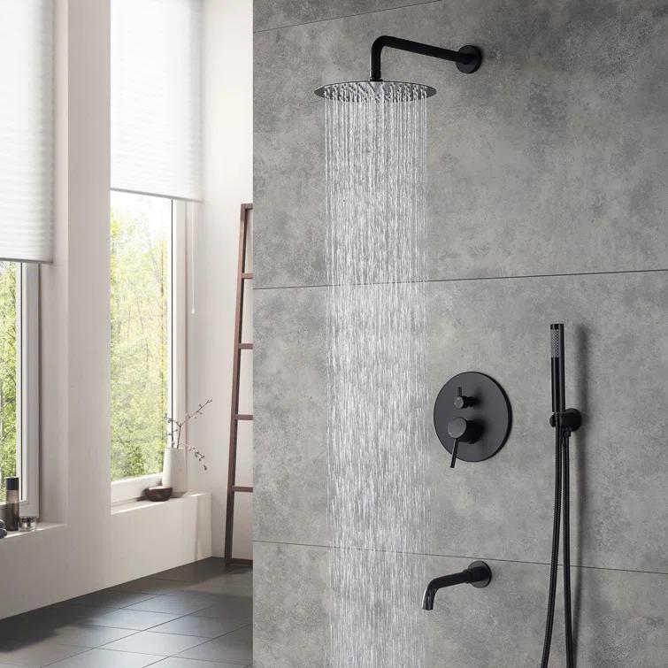 clihome Luxury Wall-Mounted 3-Function Shower System Solid Brass Mixer Valve, 1.8 GPM Flow & Dual Showerheads with Rough-in Valve DM6612BI