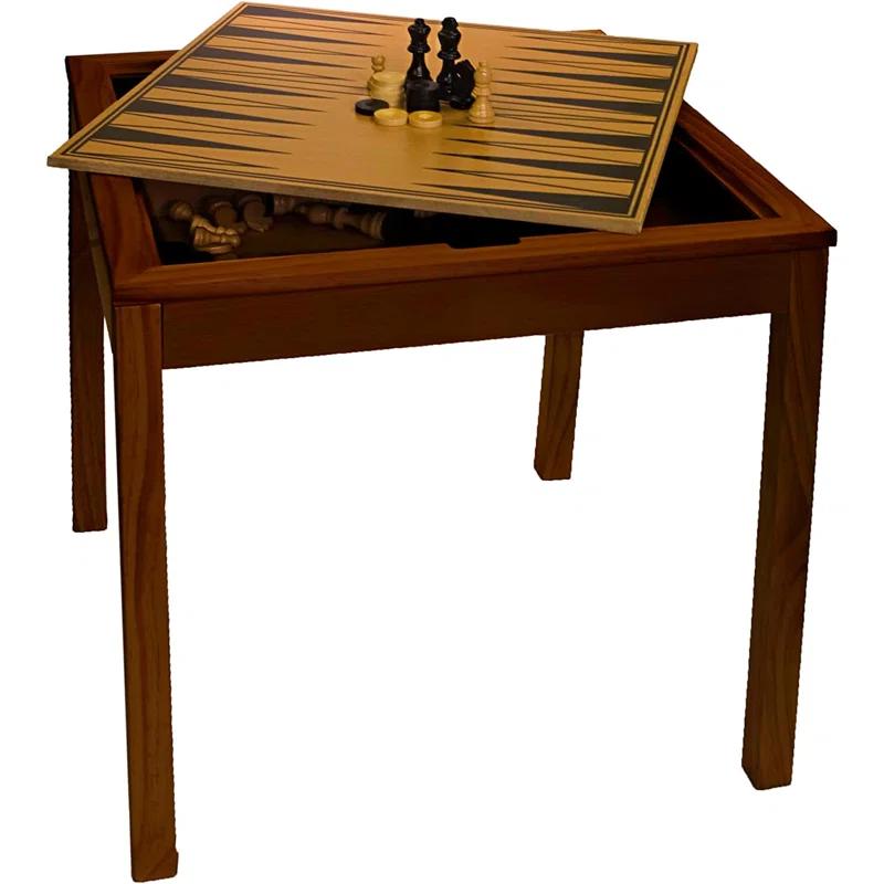 Sunnywood Wooden Chess Checkers and Backgammon 3 in 1 Combo Game Table Furniture Set, 25" x 25", 4" King