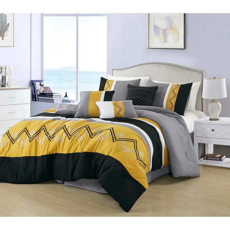 Chezmoi Collection Microfiber Modern & Contemporary 7 Piece Comforter Set