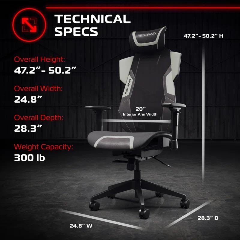 Respawn RESPAWN FLEXX Mesh Gaming Chair With Lumbar Support, Ergonomic Gaming Chair with Recline/Tilt Tension Controls, Adjustable Arms, 300lb Max Weight With Wheels for Computer/Desk/Office