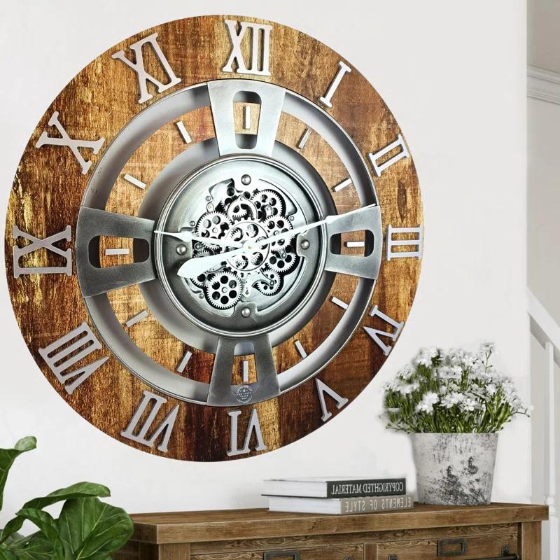 The Gears Clock Wall Clock 36" Oversized for Living Room decor with Real Moving Gears England Collection