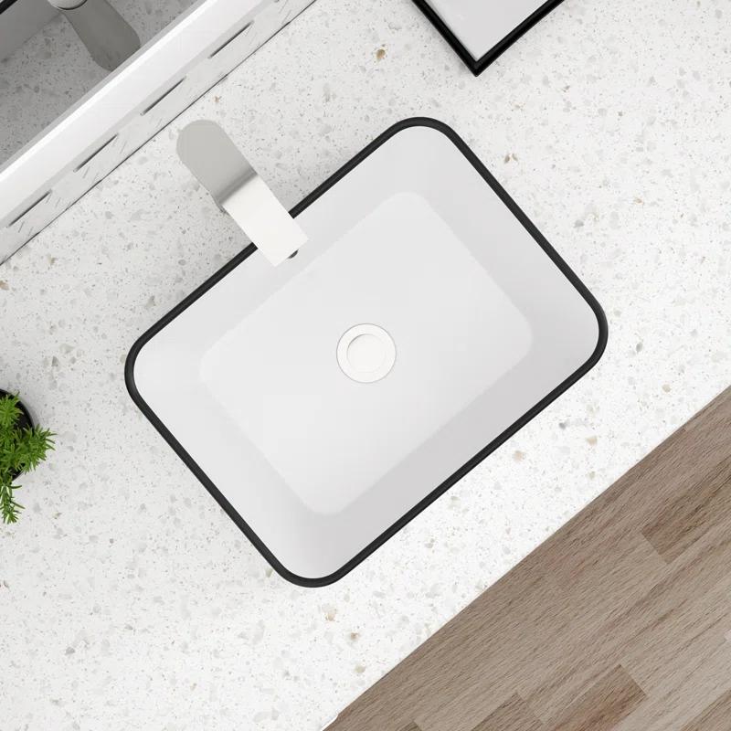 16"X12" White Ceramic Bathroom Vessel Sink Rectangle Bowl Vanity Sink