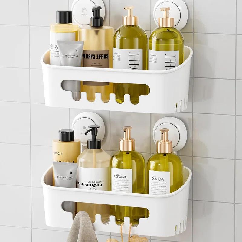 Rebrilliant Shower Caddy Suction Cup 2 Pack,Removable Shelves,Wall Mounted for Bathroom Accessories,White