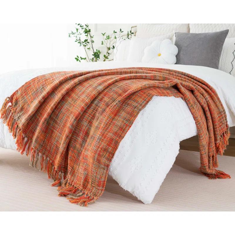 Battilo Home Rust Orange Throw Blanket For Couch, Bed, Boho Colorful Throw With Tassels, Halloween Decor, Fall Home Decor, 50"X60" | Wayfair