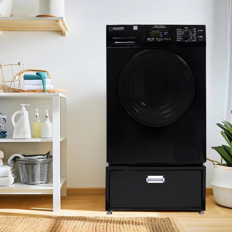 Equator Advanced Appliances All-in-one Washer Dryer Ventless FULLY BUILTIN 0-CLEARANCE 1.62cf/15lbs 110V 1400RPM with Pedestal EZ 4700 C + PDL 4455 Black
