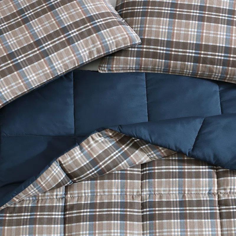 Eddie Bauer Rugged Plaid Brown Microsuede Reversible Duvet Cover Set