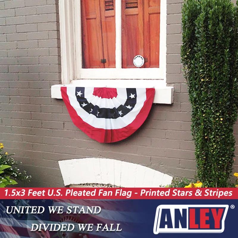 ANLEY USA Pleated Fan Flag, 1.5x3 ft American US Bunting Flag (Set of 2)