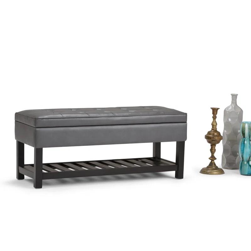 Simpli Home Cosmopolitan 44"W Transitional Tufted Storage Ottoman Bench with Lift Top