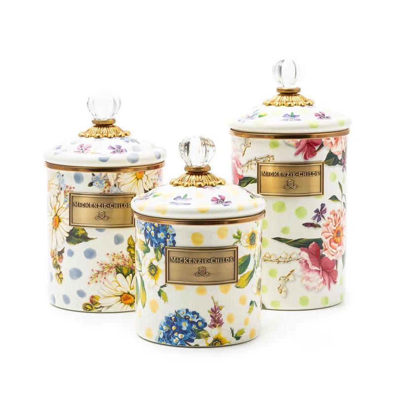 MacKenzie-Childs Wildflowers Blue Enamel Medium Canister