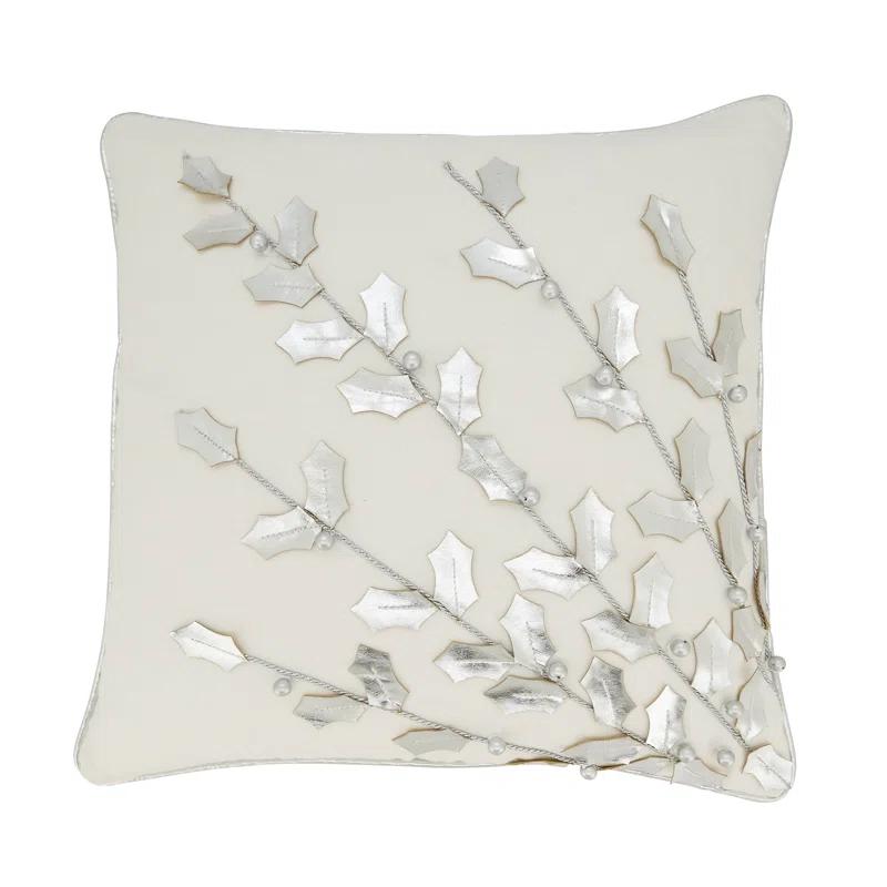 Saro Poinsettia Collection Floral Cotton Throw Pillow