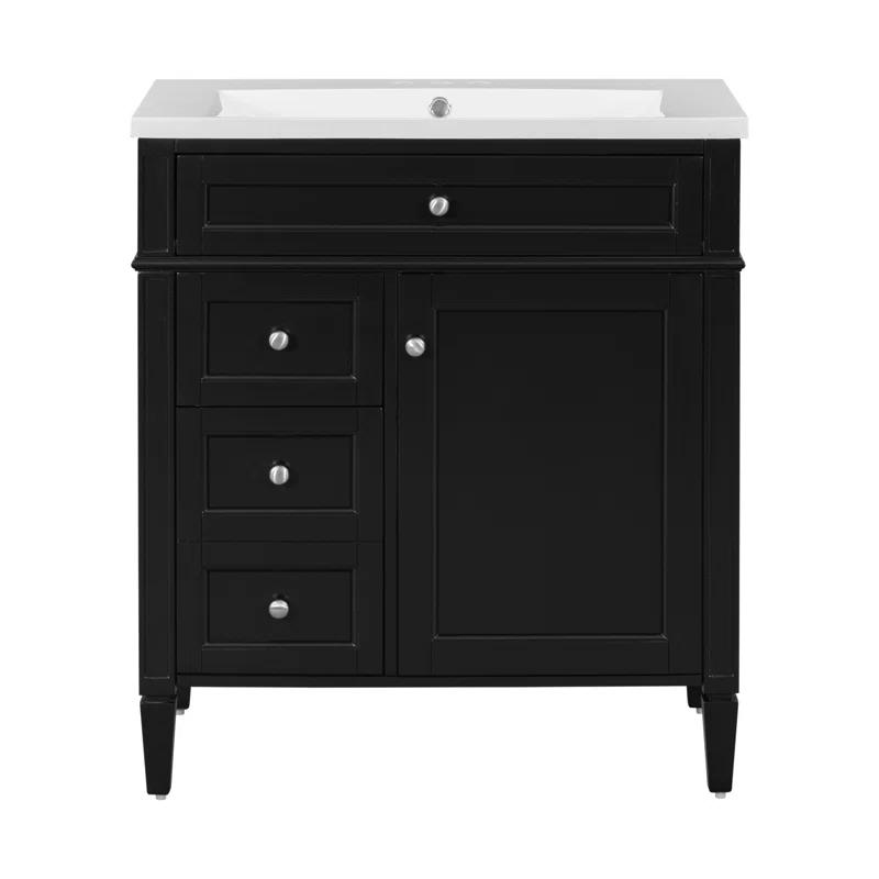 HLILish 30'' Bathroom Vanity With Top Sink, Modern Bathroom Storage Cabinet With 2 Drawers And A Tip-Out Drawer, Single Sink Bathroom Vanity