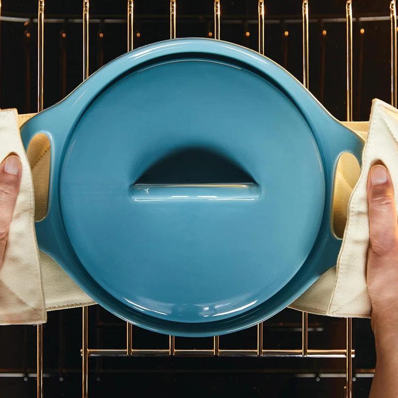 Adeco Trading Solid Glaze Ceramics Casserole Bakeware/Baker Set With Shared Lid, 3 Piece