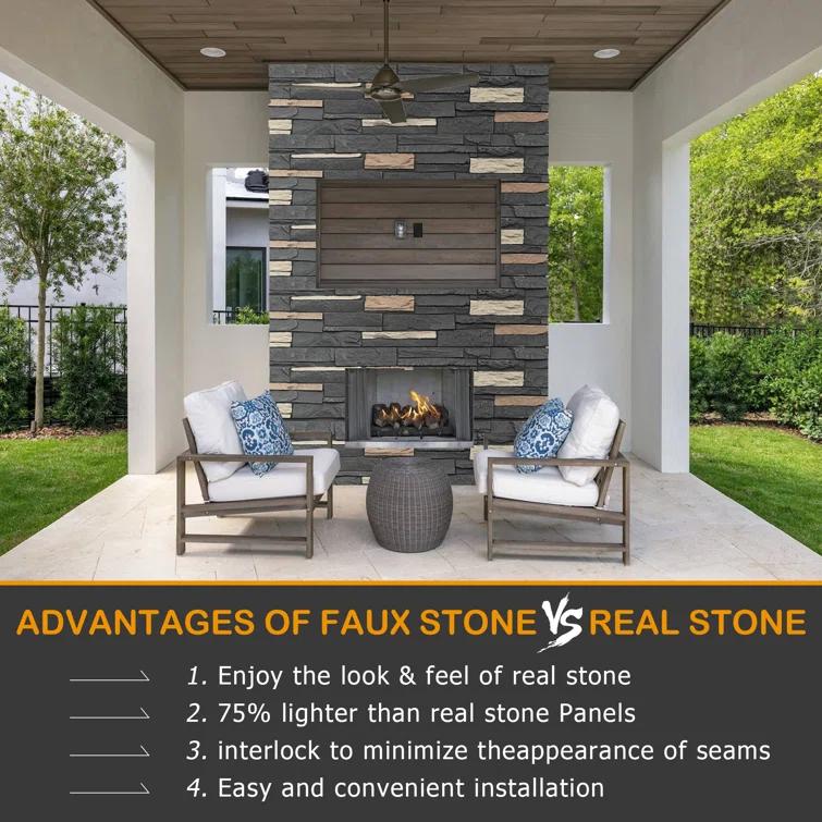 HOMEIBRO Faux Stone Wall Covering Panels for Interior and Exterior Decor Panels in Roman Brown Stone (6 pack)