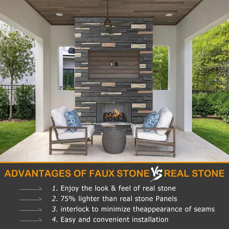 HOMEIBRO Faux Stone Wall Covering Panels for Interior and Exterior Decor Panels in Roman Brown Stone (6 pack)