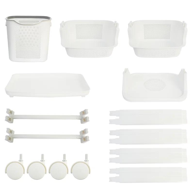 BAOKALER BAOKALER 2-Tier White Portable Rolling Laundry Basket, two Removable Baskets and Wheels
