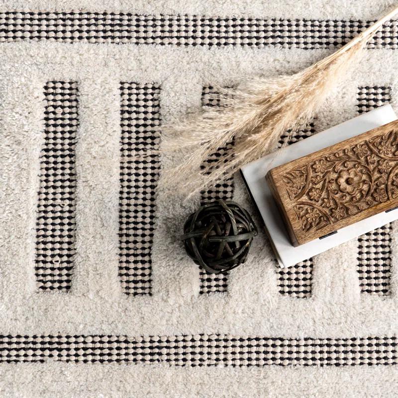 Ebern Designs Merrick Tasseled Cotton and Wool Area Rug