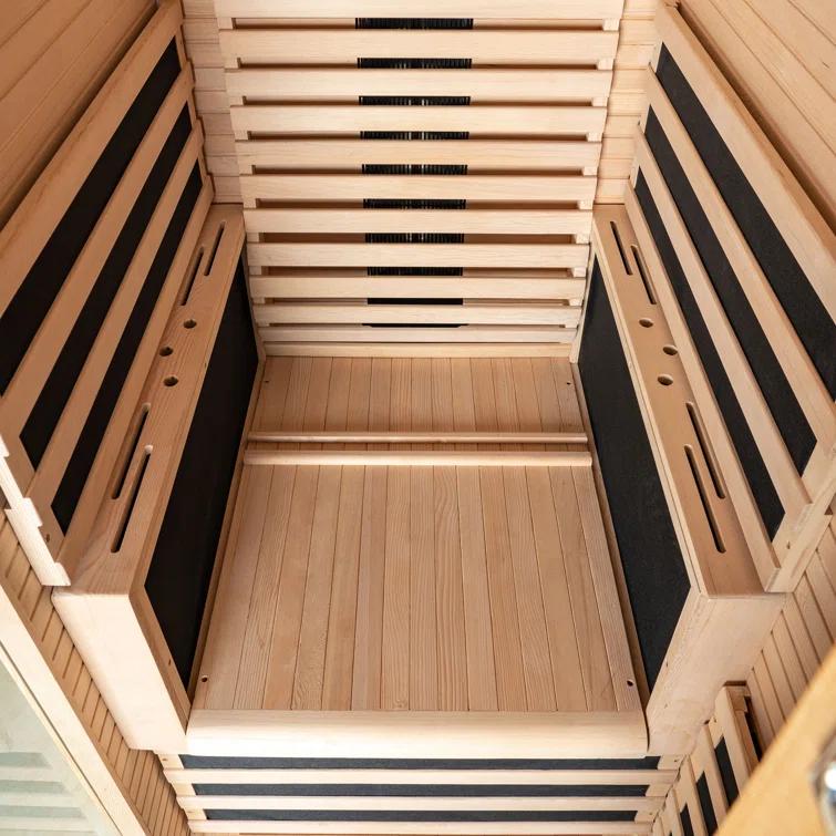 WoodBridge 1 Person Indoor Bluetooth Compatible FAR Infrared Sauna in Canadian Hemlock, Touch-Tone Keypad, LED Therapy Light