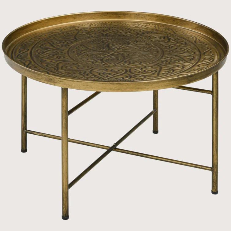 Dakota Fields 24" Round Coffee Table with Hammered Tray Top & Metal Frame, Gold