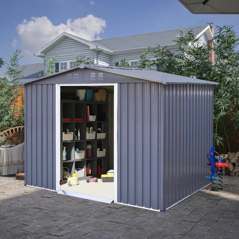 Outdoor Storage Shed 6 FT Large Metal Tool Sheds, Heavy Duty Storage House With Sliding Doors With Air Vent For Backyard Patio Lawn To Store Bikes, Tools, Lawnmowers Dark Grey