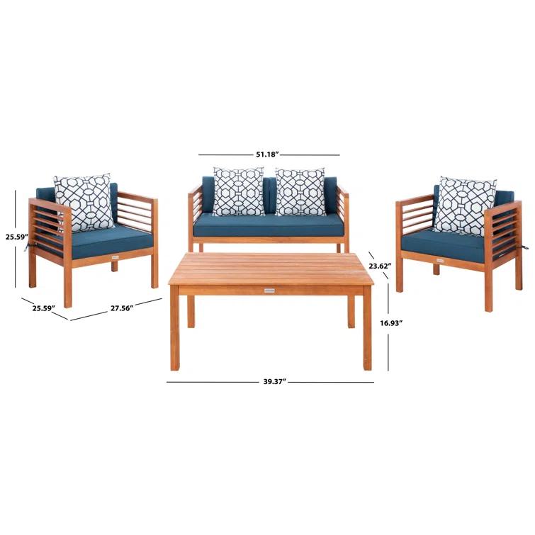 Natural Eucalyptus 4-Piece Sofa Seating Group with White Cushions