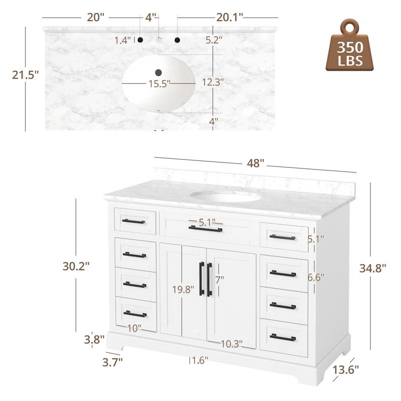 Lark Manor™ Poitra 48'' Single Bathroom Vanity with Engineered Marble Top