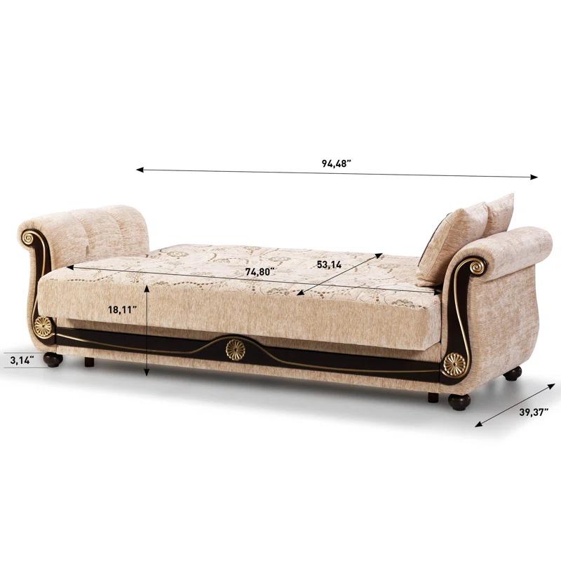 Rosdorf Park Mishonda Americano 95 in. Fabric Upholstered 3-Seater Twin 3-in-1 Sleeper Sofa Bed with Storage