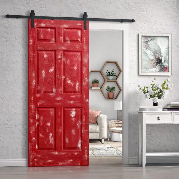 Calhome 80'' Hollow Paneled Painted with Installation Hardware Kit Barn Door
