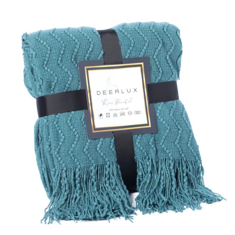 Decorative Throw Blanket - 50x60" Soft Knit with Fringe Edges for a Cozy Touch to Your Living Space