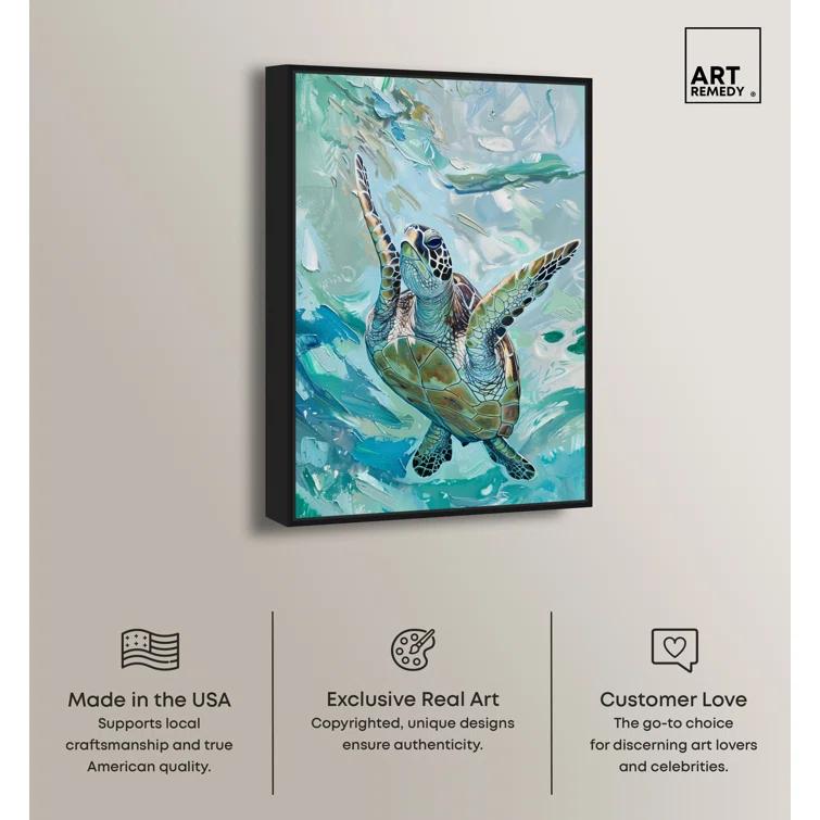 Art Remedy Art Remedy Serene Turtle Framed Colorful Coastal 1 Piece Canvas Wall Art 57715