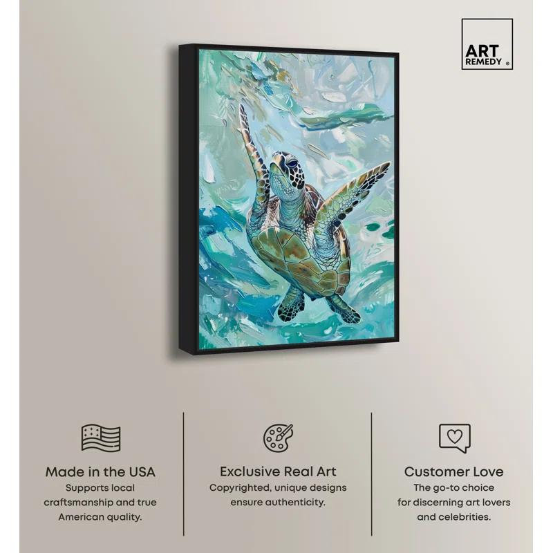 Art Remedy Art Remedy Serene Turtle Framed Colorful Coastal 1 Piece Canvas Wall Art 57715