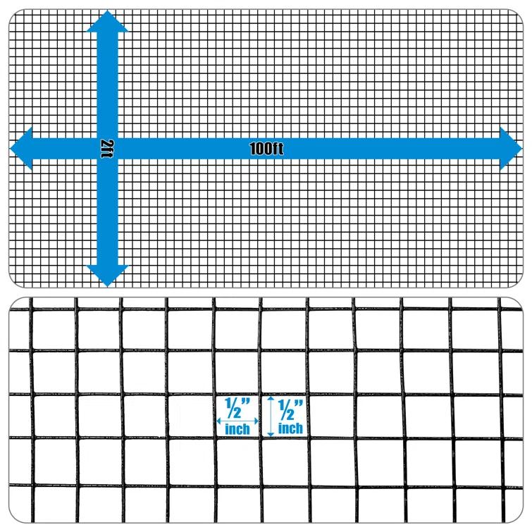 Fencer Wire Fencer Wire 19 Gauge Black Vinyl Coated Hardware Cloth, Welded Wire Fence Rolls, Mesh 1/2" X 1/2"
