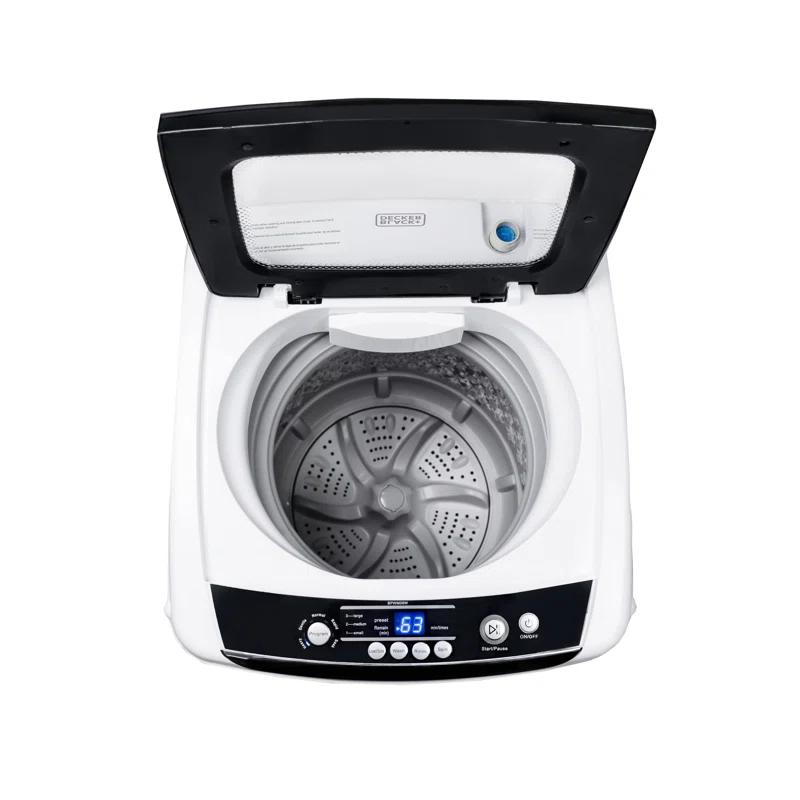 BLACK+DECKER Small Portable Washer, Washing Machine for Household Use, 0.9 Cu. Ft. with 5 Cycles, Transparent Lid & LED Display