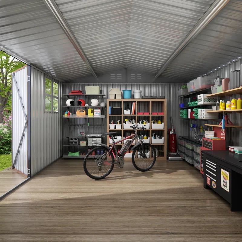 HOGYME 10 ft. W x 10 ft. D Waterproof Metal Storage Shed for Outdoor use With Window And Lockable Door