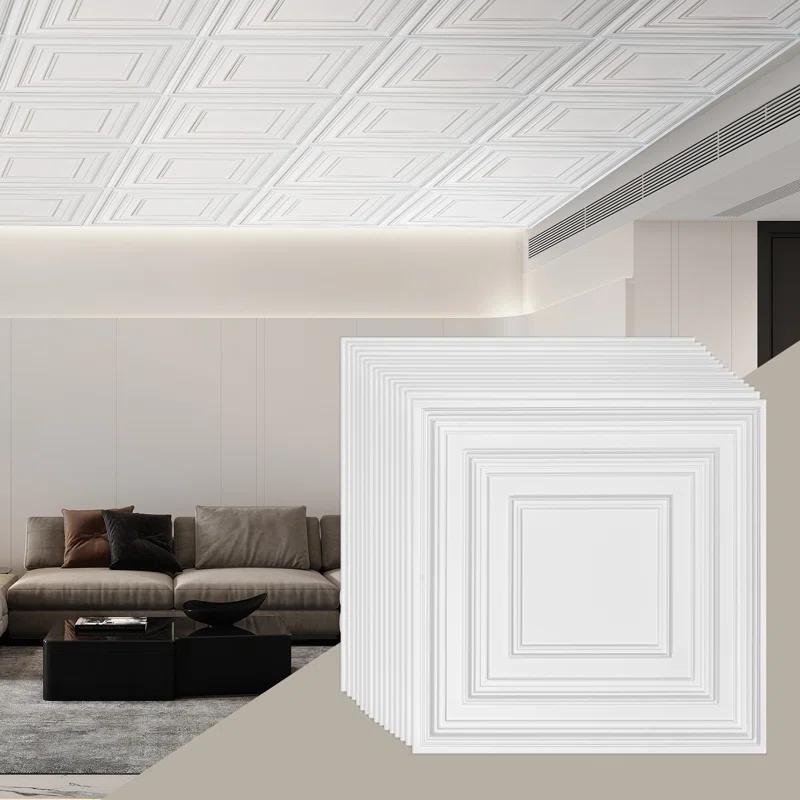 VEVOR Ceiling Tiles 12-Pack 24 x 24 in PVC Easy Installation White Peg Pattern | Wayfair