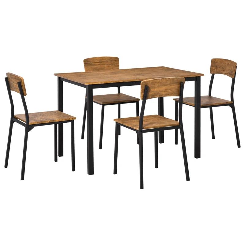 17 Stories 5 Piece Industrial Dining Table Set, Rectangular Kitchen Table And 4 Chairs, Dining Room Set For Small Space