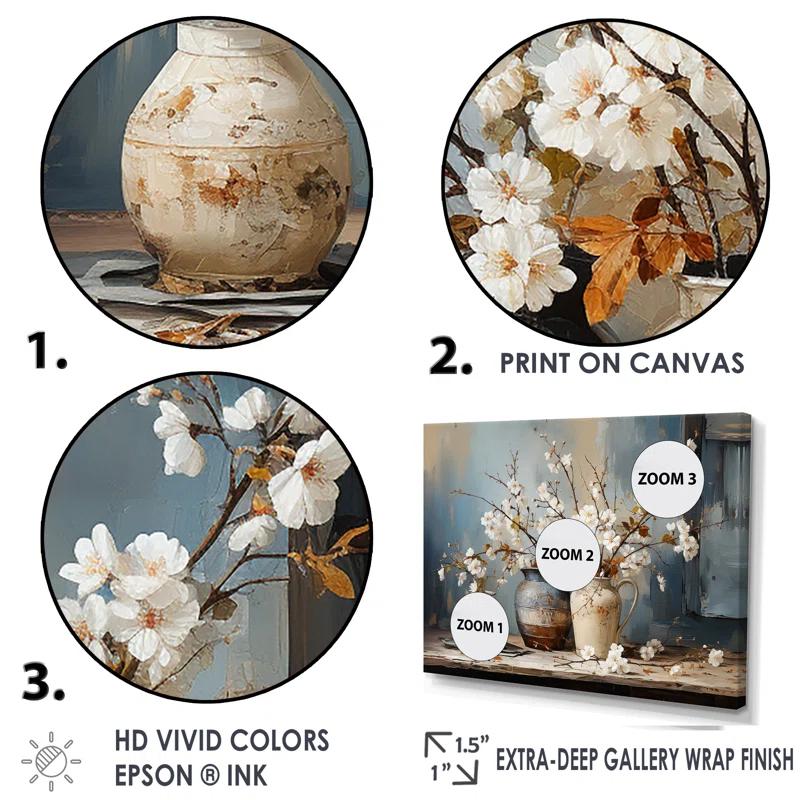 Design Art Pottery And Flowers Still Life I - floral pottery Canvas Print, Flower pot wall art