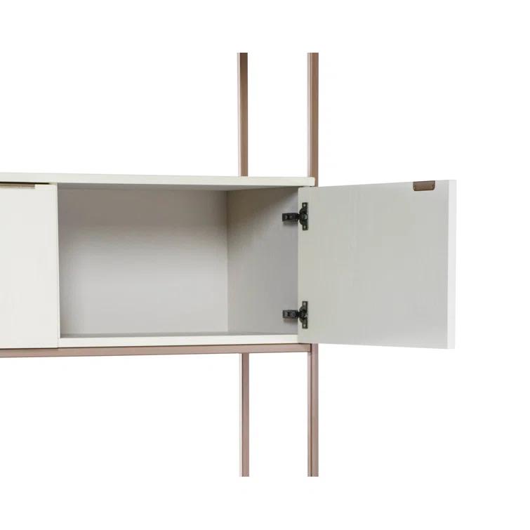 Ambrose Cream Oak and Champagne Gold Modular Wall Desk with Drawers
