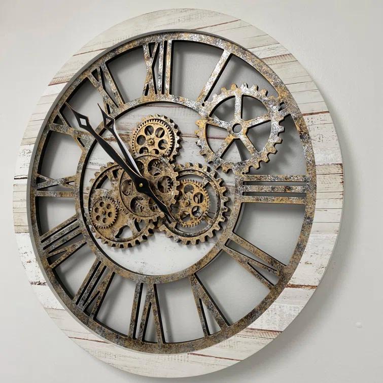 The Gears Clock Wall Clock 24" Round Oversized for Living Room decor with Real Moving Gears America Collection