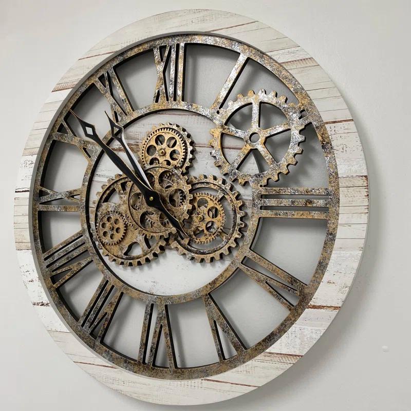 The Gears Clock Wall Clock 24" Round Oversized for Living Room decor with Real Moving Gears America Collection