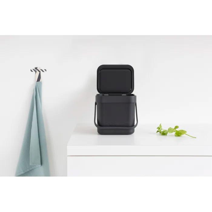 Brabantia Sort & Go 0.8 Gallon Plastic Odor Resistant Indoor Kitchen Composter