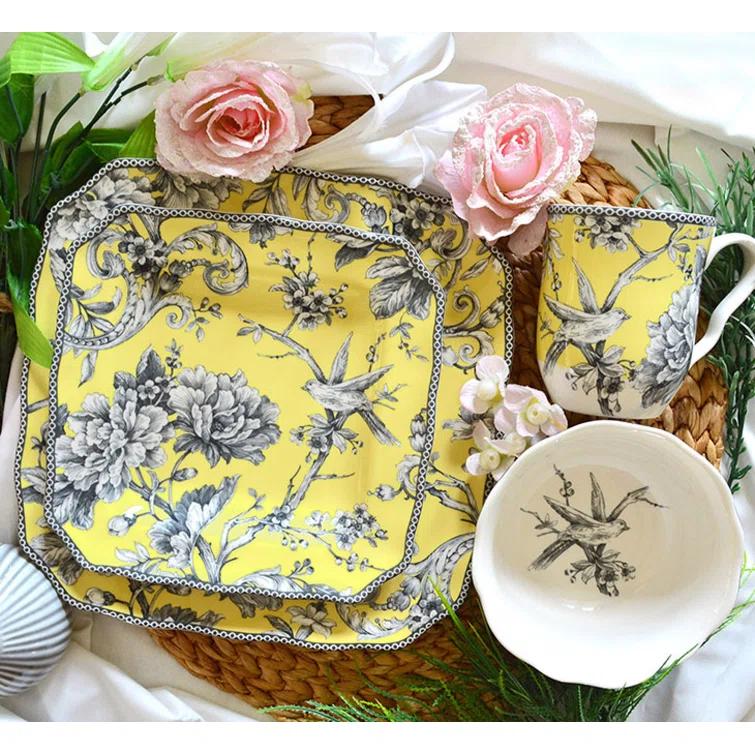 222 Fifth 222 Fifth Adelaide 16-Piece Porcelain Floral Dinnerware Set - Service For 4