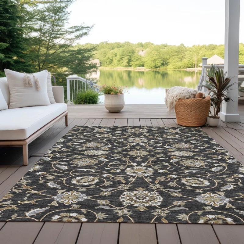 Machine Washable Indoor/Outdoor Chantille ACN1149 Black Rug