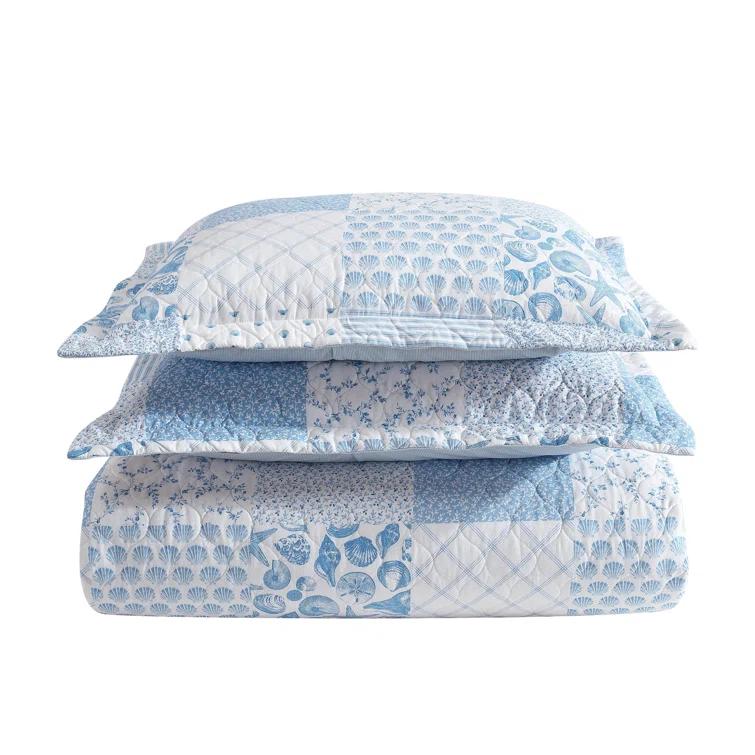 Laura Ashley Morning Glory Laura Ashley Coastal Patchwork Cotton Blue Quilt Set